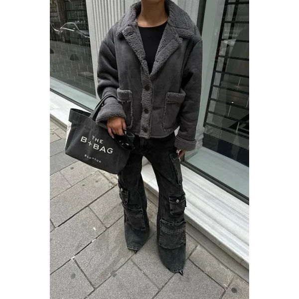 Lolita Uzun Kollu Süet Ceket 6115