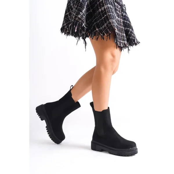 LORA Bağcıksız Lastikli Süet Ortopedik Taban Kadın Bot SST - Siyah