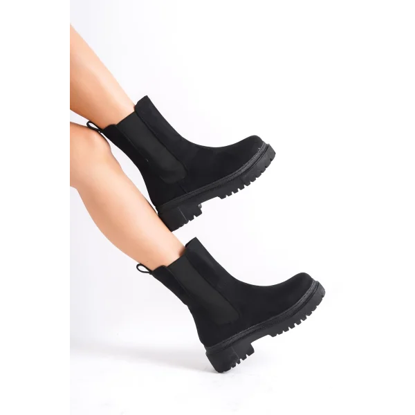 LORA Bağcıksız Lastikli Süet Ortopedik Taban Kadın Bot SST - Siyah