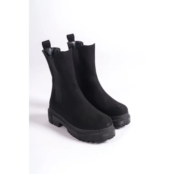 LORA Bağcıksız Lastikli Süet Ortopedik Taban Kadın Bot SST - Siyah