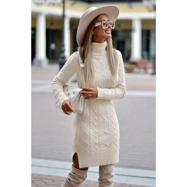 Loren Yünlü Motifli Midi Boy Triko Elbise