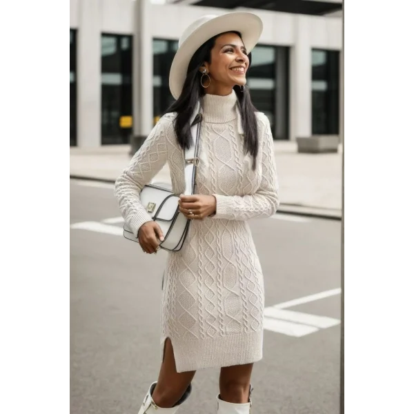 Loren Yünlü Motifli Midi Boy Triko Elbise