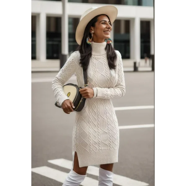 Loren Yünlü Motifli Midi Boy Triko Elbise