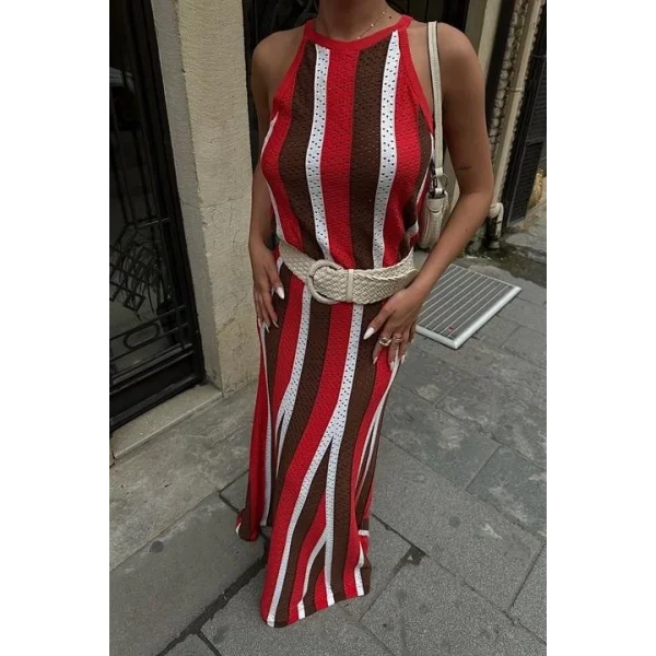 Lucia Çizgili Ajurlu Elbise 2763