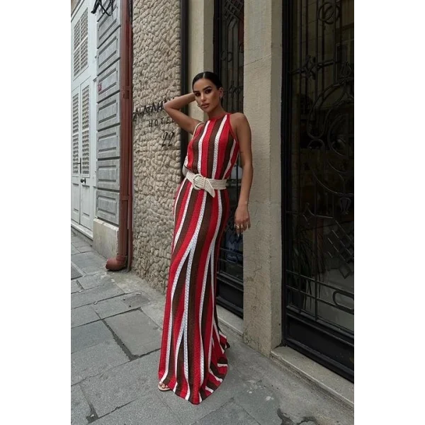 Lucia Çizgili Ajurlu Elbise 2763