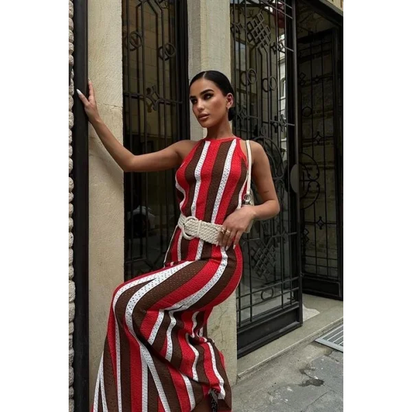 Lucia Çizgili Ajurlu Elbise 2763