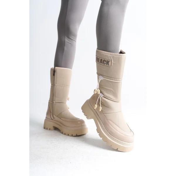 LUCY Lastikli Fermuarlı  Paraşüt Kumaş Rugan Kadın Bot  CKT - Krem