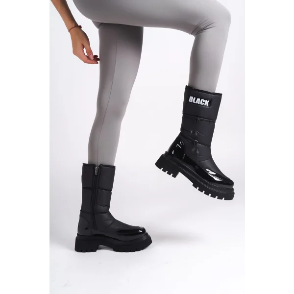 LUCY Lastikli Fermuarlı  Paraşüt Kumaş Rugan Kadın Bot  RST - Siyah