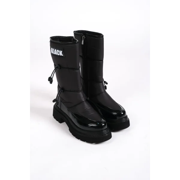 LUCY Lastikli Fermuarlı  Paraşüt Kumaş Rugan Kadın Bot  RST - Siyah