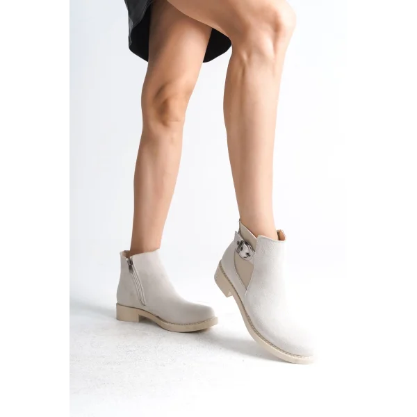 LUNA Fermuarlı Lastikli Ortopedik Taban Topuklu Süet Kadın Bot SKT - Krem