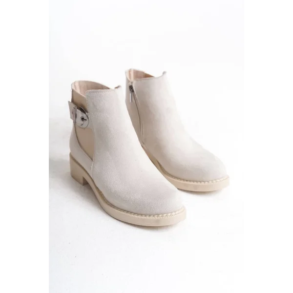 LUNA Fermuarlı Lastikli Ortopedik Taban Topuklu Süet Kadın Bot SKT - Krem