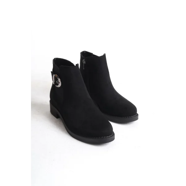 LUNA Fermuarlı Lastikli Ortopedik Taban Topuklu Süet Kadın Bot  SST - Siyah