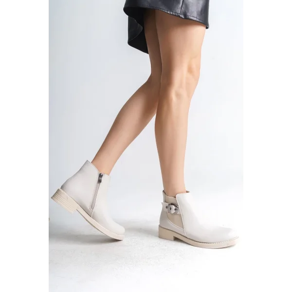 LUNA Fermuarlı Lastikli Ortopedik Taban Topuklu Kadın Bot CKT - Krem