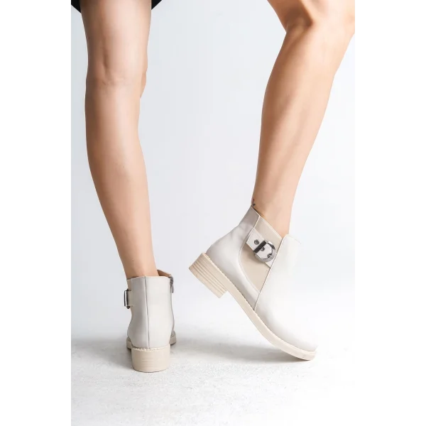 LUNA Fermuarlı Lastikli Ortopedik Taban Topuklu Kadın Bot CKT - Krem