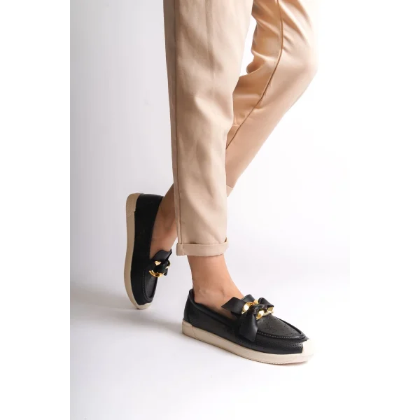 LYDIA Bağcıksız Ortopedik Rahat Taban Çiçek Desenli Kadın Babet Ayakkabı  CKT - Siyah