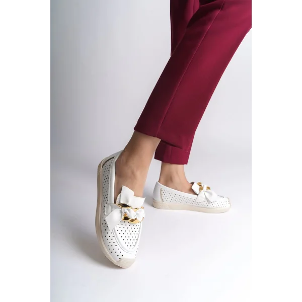 LYDIA Bağcıksız Ortopedik Rahat Taban Kalp Desenli Kadın Babet Ayakkabı  CKT - Beyaz