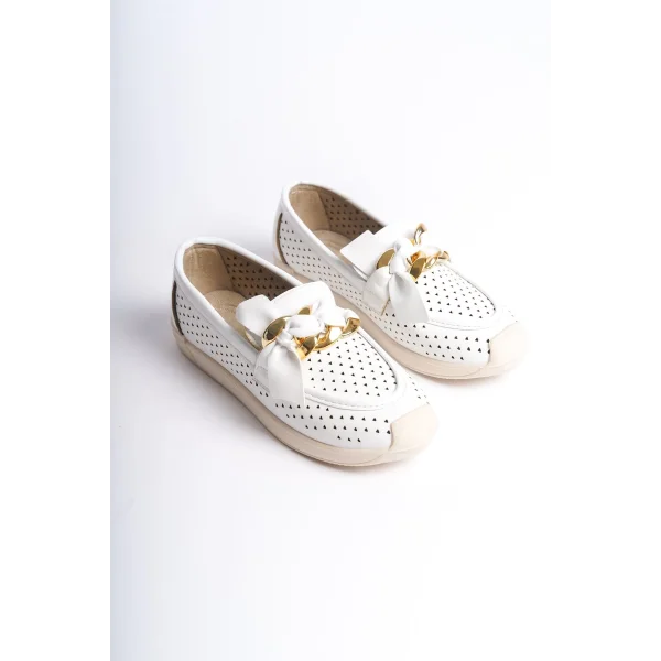 LYDIA Bağcıksız Ortopedik Rahat Taban Kalp Desenli Kadın Babet Ayakkabı  CKT - Beyaz