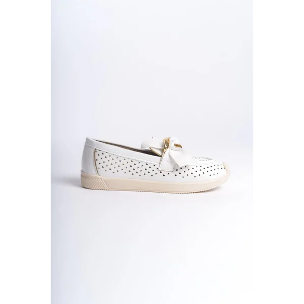 LYDIA Bağcıksız Ortopedik Rahat Taban Kalp Desenli Kadın Babet Ayakkabı  CKT - Beyaz