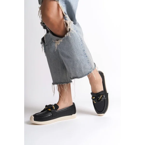 LYDIA Bağcıksız Ortopedik Rahat Taban Kalp Desenli Kadın Babet Ayakkabı  CKT - Siyah