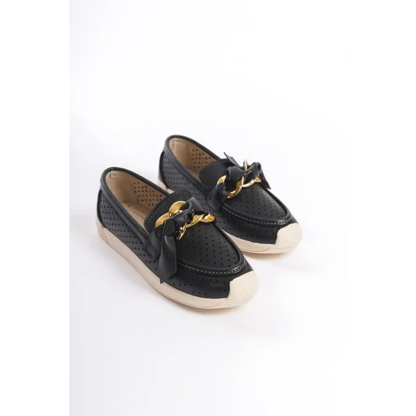 LYDIA Bağcıksız Ortopedik Rahat Taban Kalp Desenli Kadın Babet Ayakkabı  CKT - Siyah