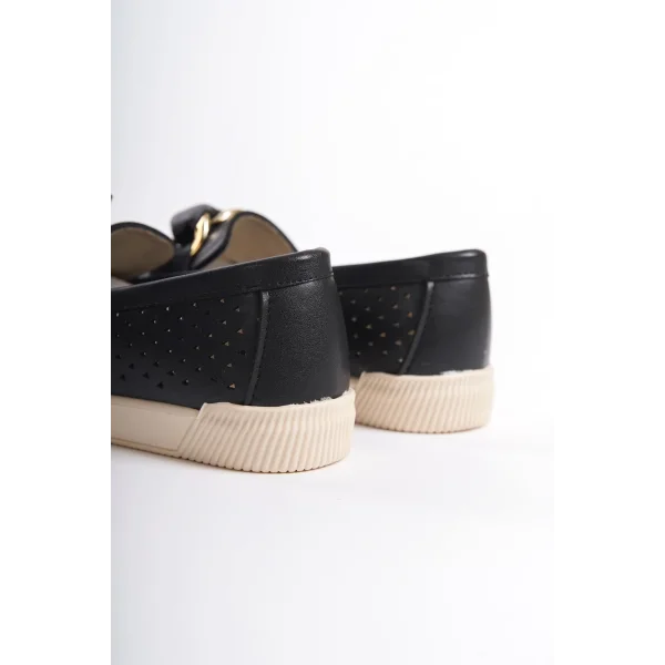 LYDIA Bağcıksız Ortopedik Rahat Taban Kalp Desenli Kadın Babet Ayakkabı  CKT - Siyah