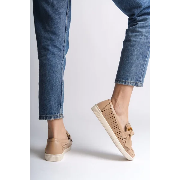 LYDIA Bağcıksız Ortopedik Rahat Taban Kalp Desenli Kadın Babet Ayakkabı CKT - Ten