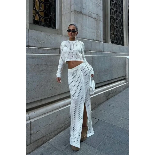 Macey Kroşe Crop Takım 9882