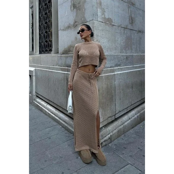 Macey Kroşe Crop Takım 9882