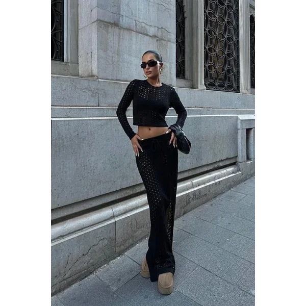 Macey Kroşe Crop Takım 9882