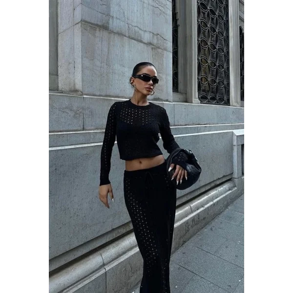 Macey Kroşe Crop Takım 9882