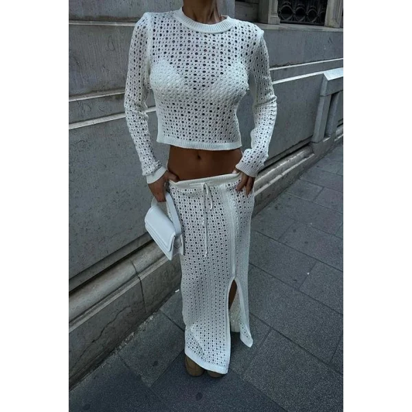 Macey Kroşe Crop Takım 9882