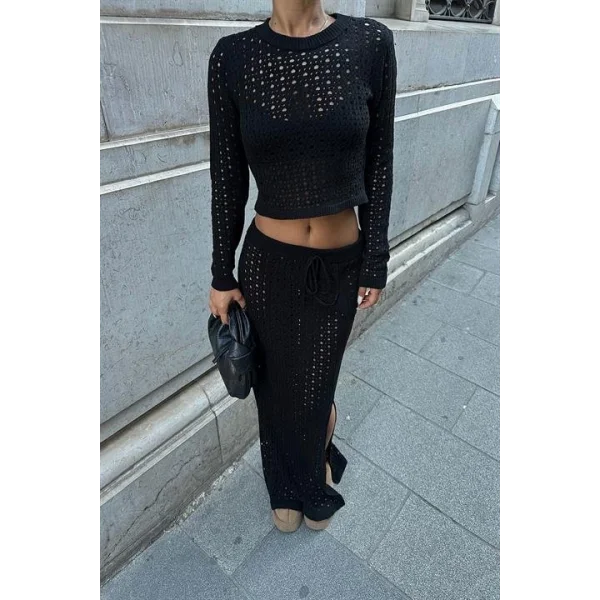 Macey Kroşe Crop Takım 9882