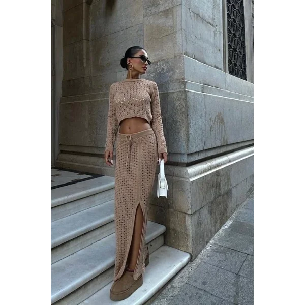 Macey Kroşe Crop Takım 9882