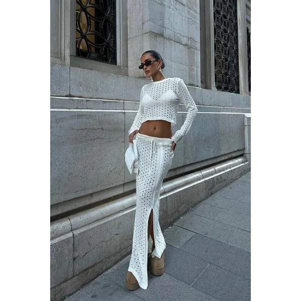 Macey Kroşe Crop Takım 9882