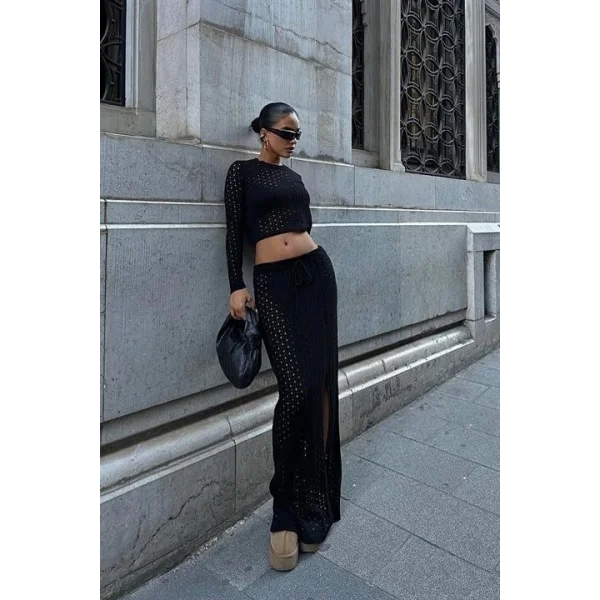 Macey Kroşe Crop Takım 9882