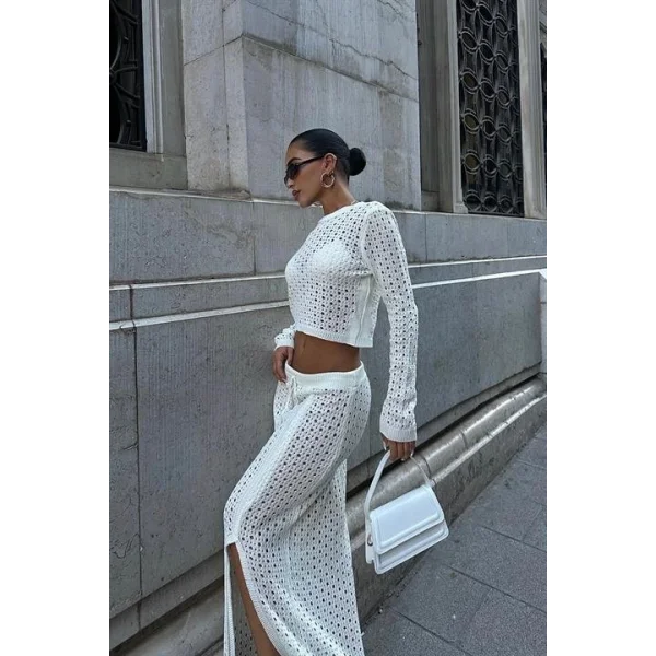 Macey Kroşe Crop Takım 9882