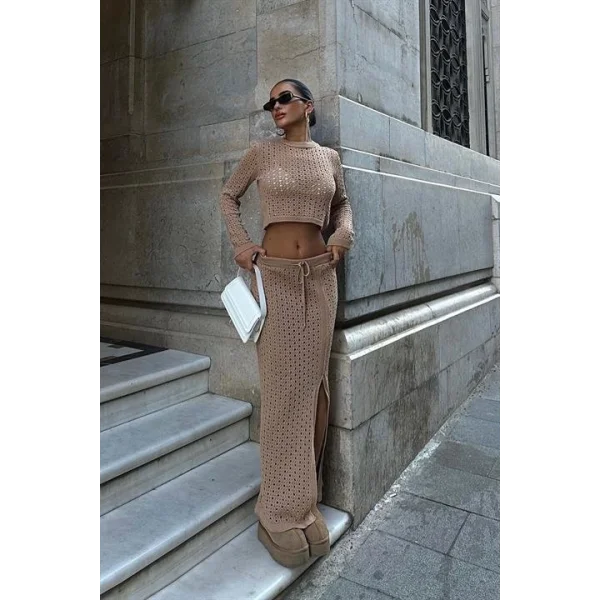 Macey Kroşe Crop Takım 9882