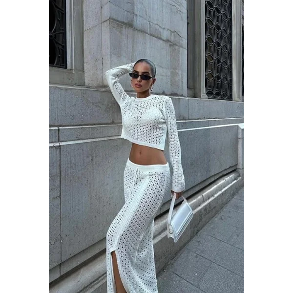 Macey Kroşe Crop Takım 9882