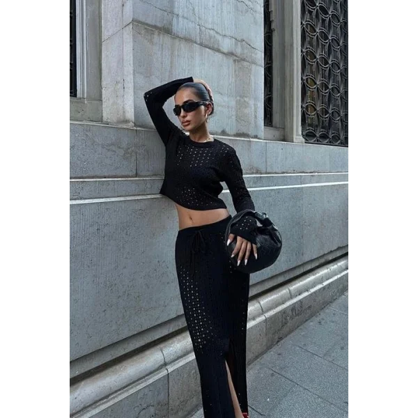 Macey Kroşe Crop Takım 9882