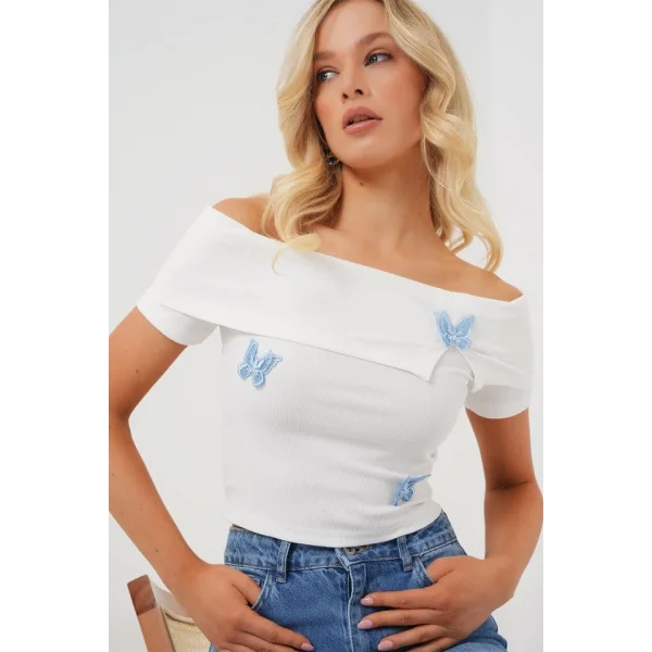 Madonna Yaka Kelebek Detaylı Bluz 957 - Beyaz