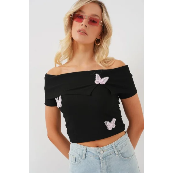 Madonna Yaka Kelebek Detaylı Bluz 957 - Siyah