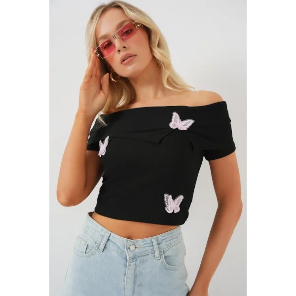 Madonna Yaka Kelebek Detaylı Bluz 957 - Siyah