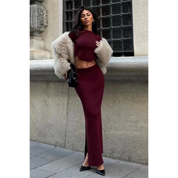 Maje Sırt Zincir Detay Etek Bluz Takım 9884