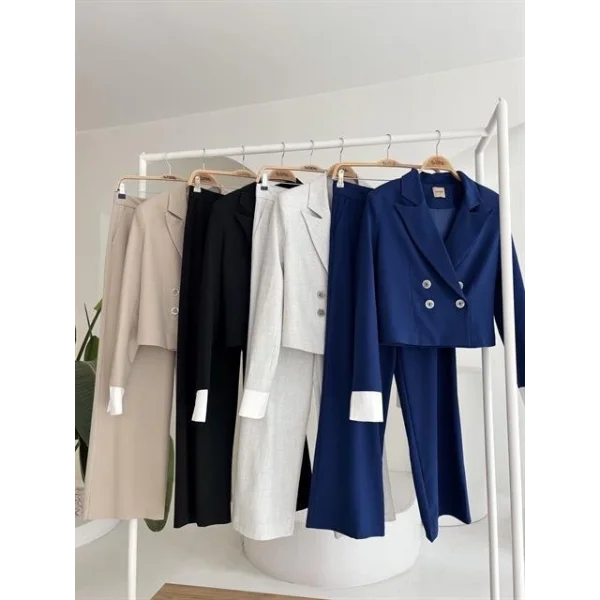 Manşetleri Garnili Kruvaze Ceketli Takım 10168