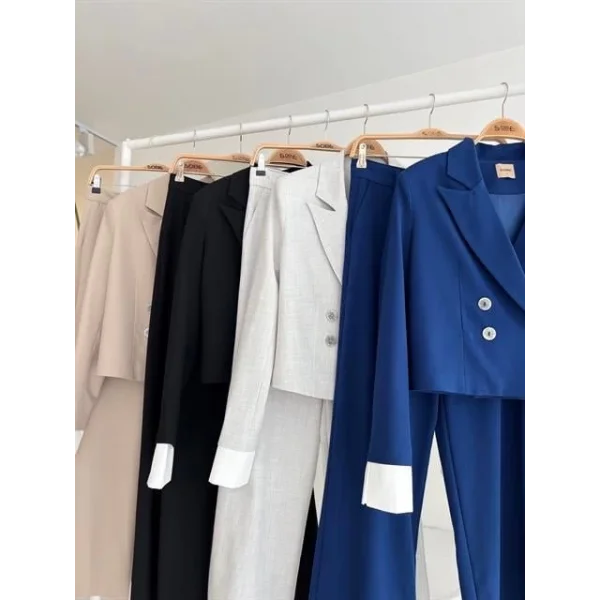 Manşetleri Garnili Kruvaze Ceketli Takım 10168