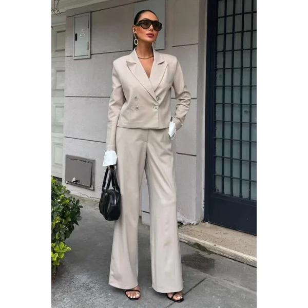 Manşetleri Garnili Kruvaze Ceketli Takım 10168