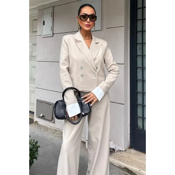 Manşetleri Garnili Kruvaze Ceketli Takım 10168