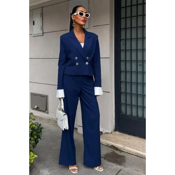 Manşetleri Garnili Kruvaze Ceketli Takım 10168