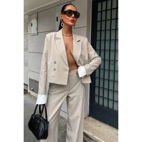 Manşetleri Garnili Kruvaze Ceketli Takım 10168