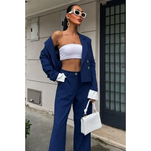 Manşetleri Garnili Kruvaze Ceketli Takım 10168